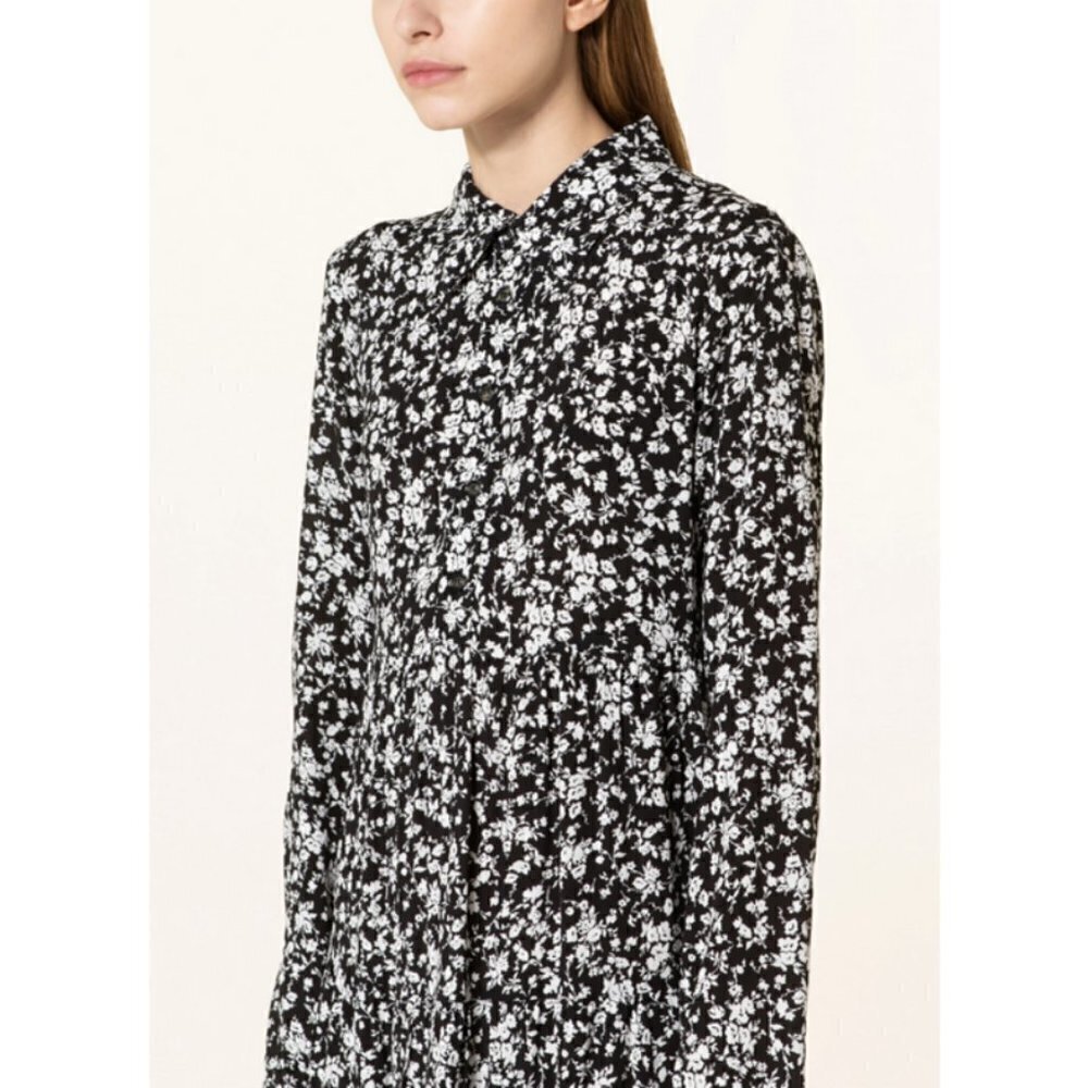 💕GANNI💕 Printed Crepe Layer Midi Dress ~ Viscose Black Floral Print 36 EU - Picture 4 of 16